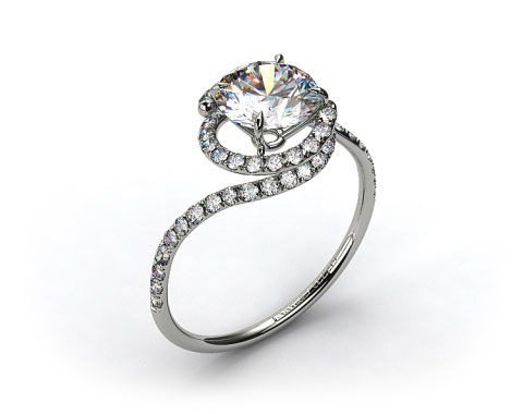 14k White Gold Pave Set Swirl AE100 by Danhov Designer Engagement Ring